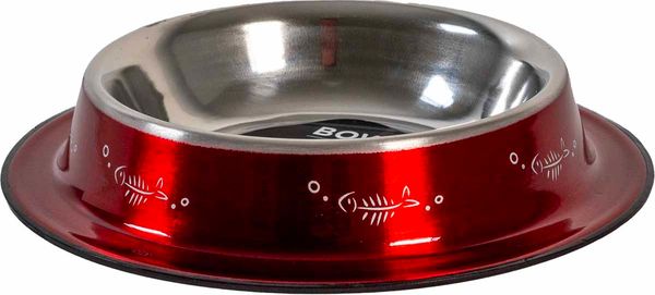 Hovedbilde Katteskål i rustfritt stål antispill rød med ...