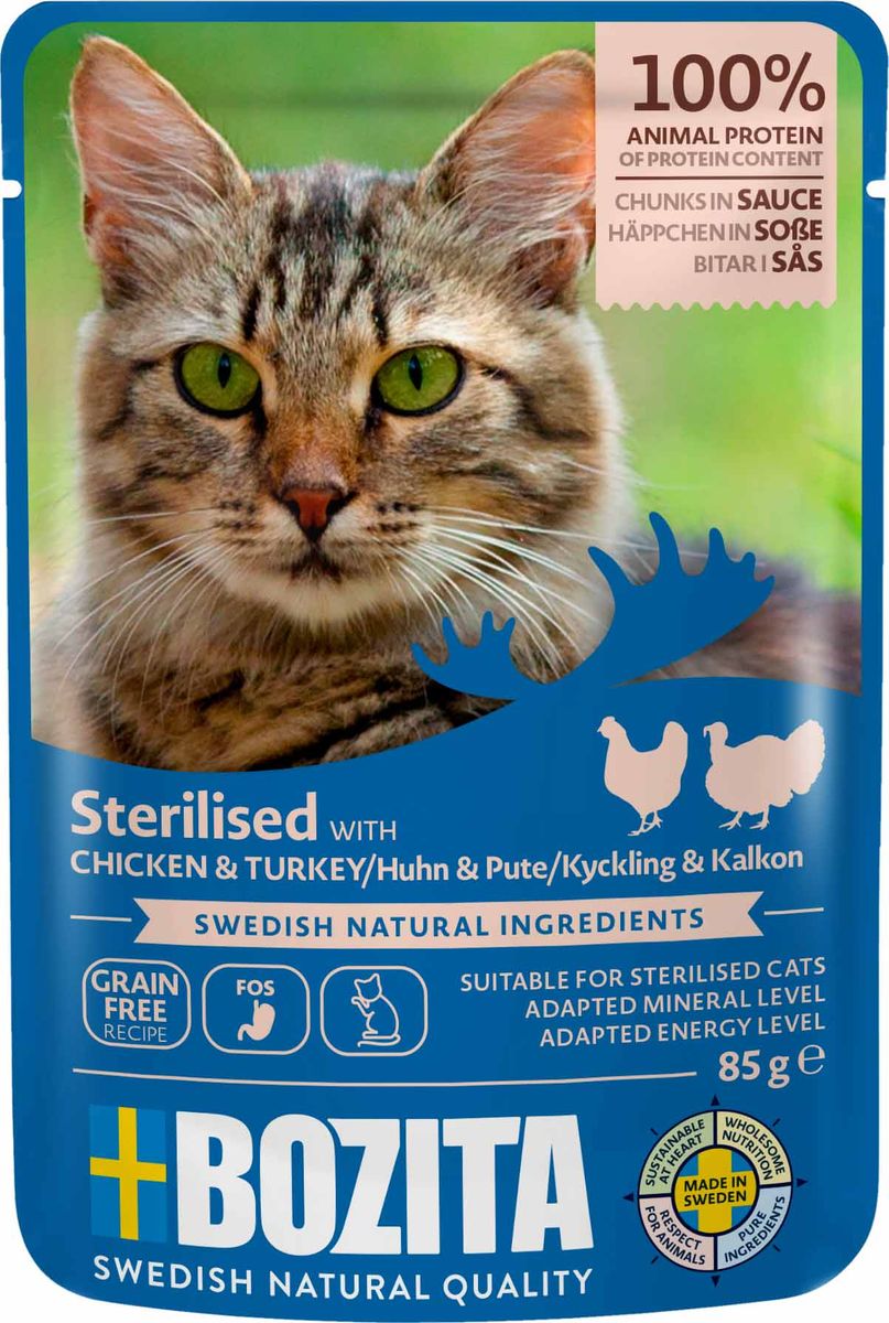 Bozita Feline-biter i saus steriliserte kylling & tyrki 85 g