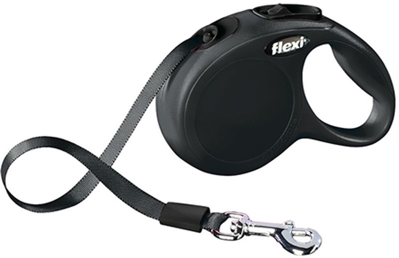 FLEXI New Classic Rullekobbel (Tape) – Svart, 3 m (XS, opptil 12 kg)
