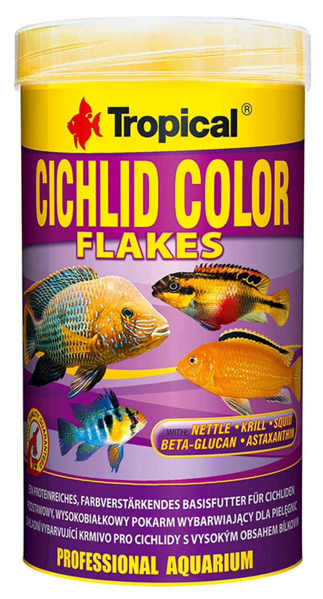 Tropical Cichlid Color Flakes 250ml/50g - Fargefremmende fôr til Ciklider