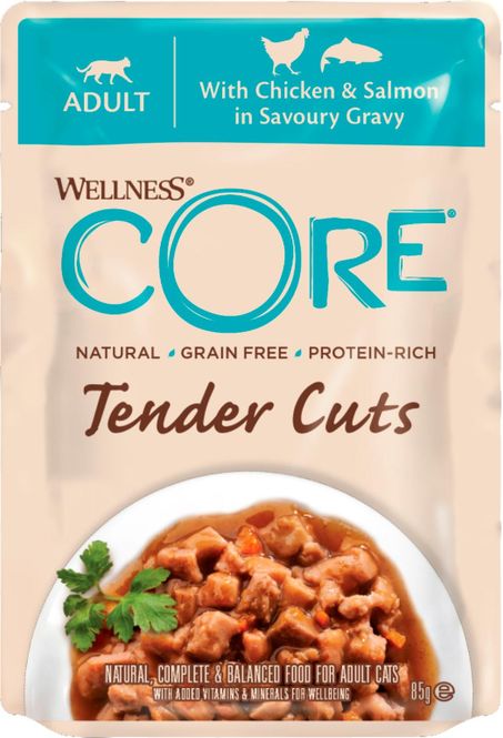 Hovedbilde Wellness CORE Tender Cuts Kylling & Laks 85g | Kornfri