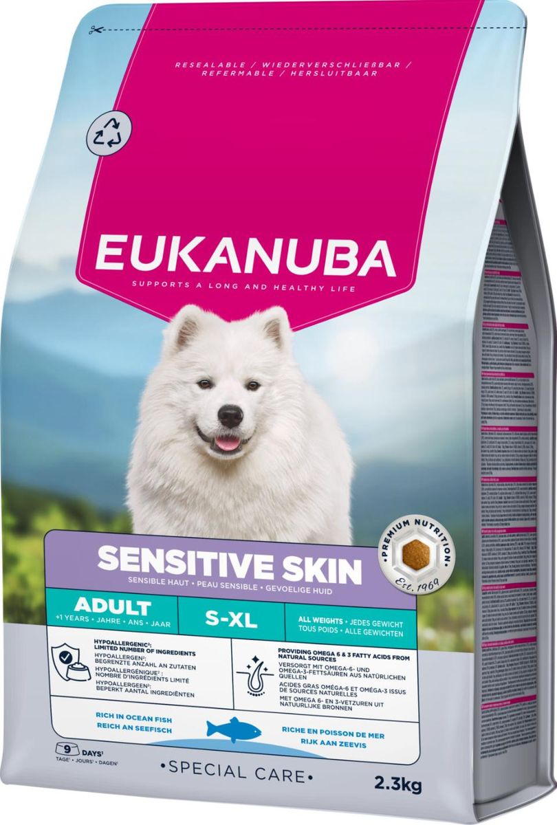 EUKANUBA Sensitive Skin 2,3kg | Hypoallergent Fôr m/ Fisk