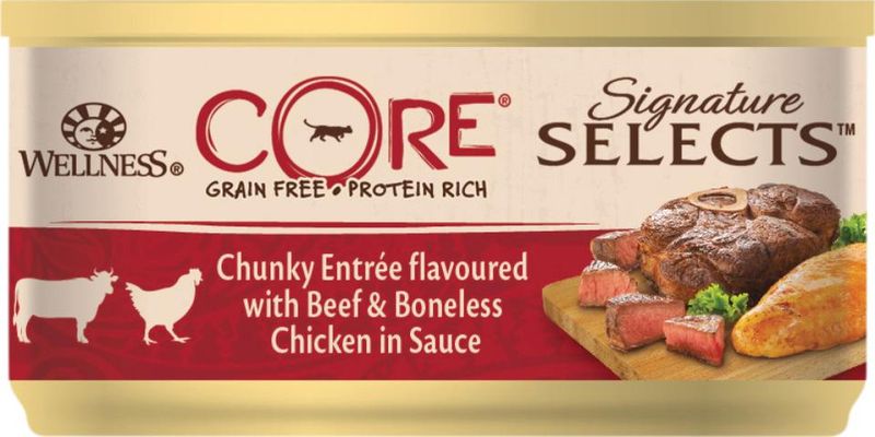 Wellness CORE Sig. Selects Chunky Biff & Kylling 79g